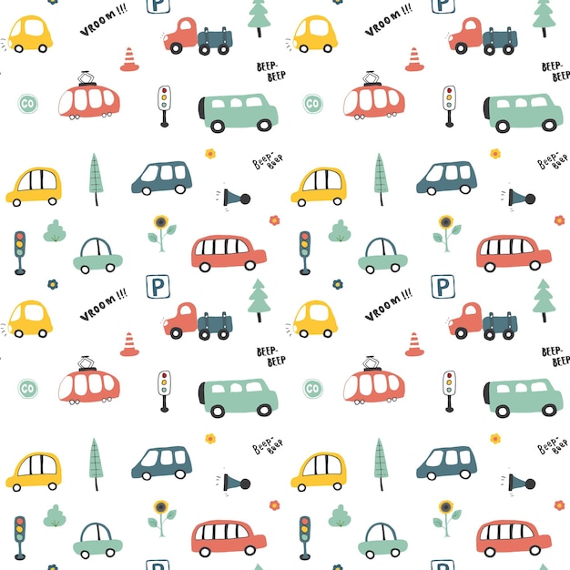 Vibrant and Playful Vehicles Pattern | Jiffy Designs