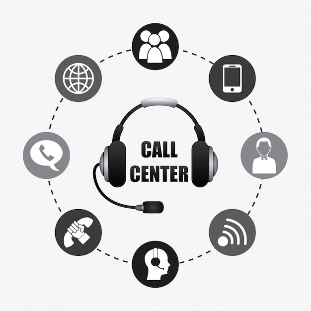 Call Center Icons and Headset Illustration in Black and White | Jiffy ...