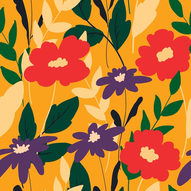 Vibrant Floral Pattern with Red and Purple Blooms | Jiffy Designs