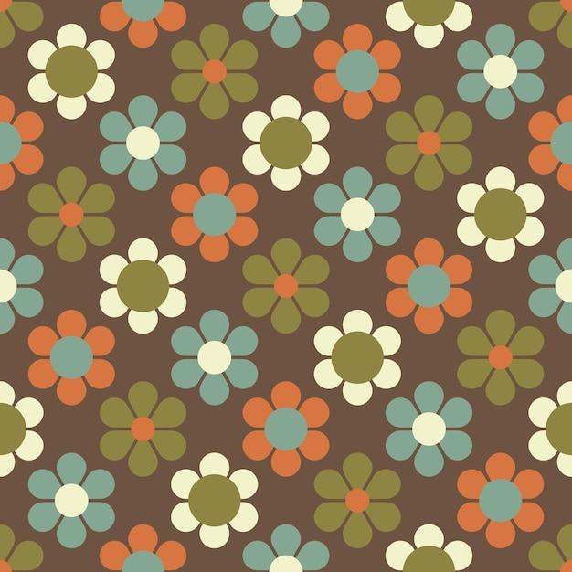 Vibrant Retro Floral Pattern in Earthy Tones | Jiffy Designs