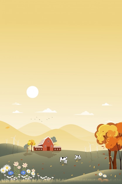 Charming Countryside Landscape with Rustic Barn and Vibrant Foliage ...