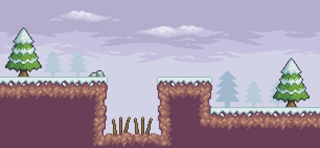 Pixel Art Landscape with Snowy Cliffs and Evergreen Trees | Jiffy Designs