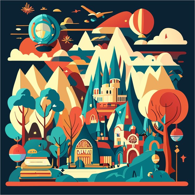 Enchanting Landscape with Whimsical Castles and Vibrant Skies | Jiffy ...