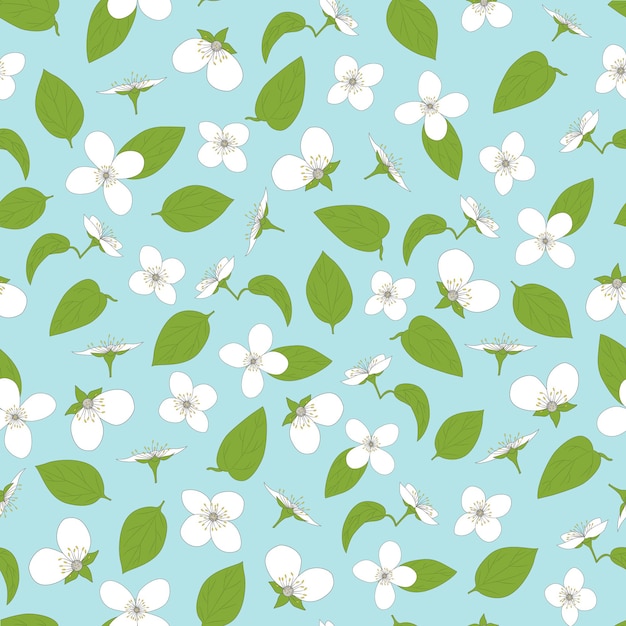 Delicate White Blossoms on Sky Blue Background Pattern | Jiffy Designs