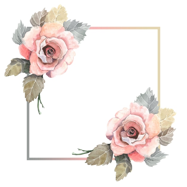 Elegant Floral Frame with Soft Pink Roses and Foliage | Jiffy Designs