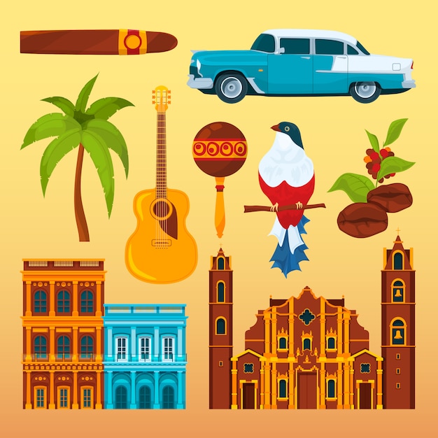 Vibrant Retro Symbols of Cuban Culture and Lifestyle | Jiffy Designs