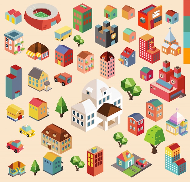 Vibrant Isometric Town with Diverse Architectural Structures and ...