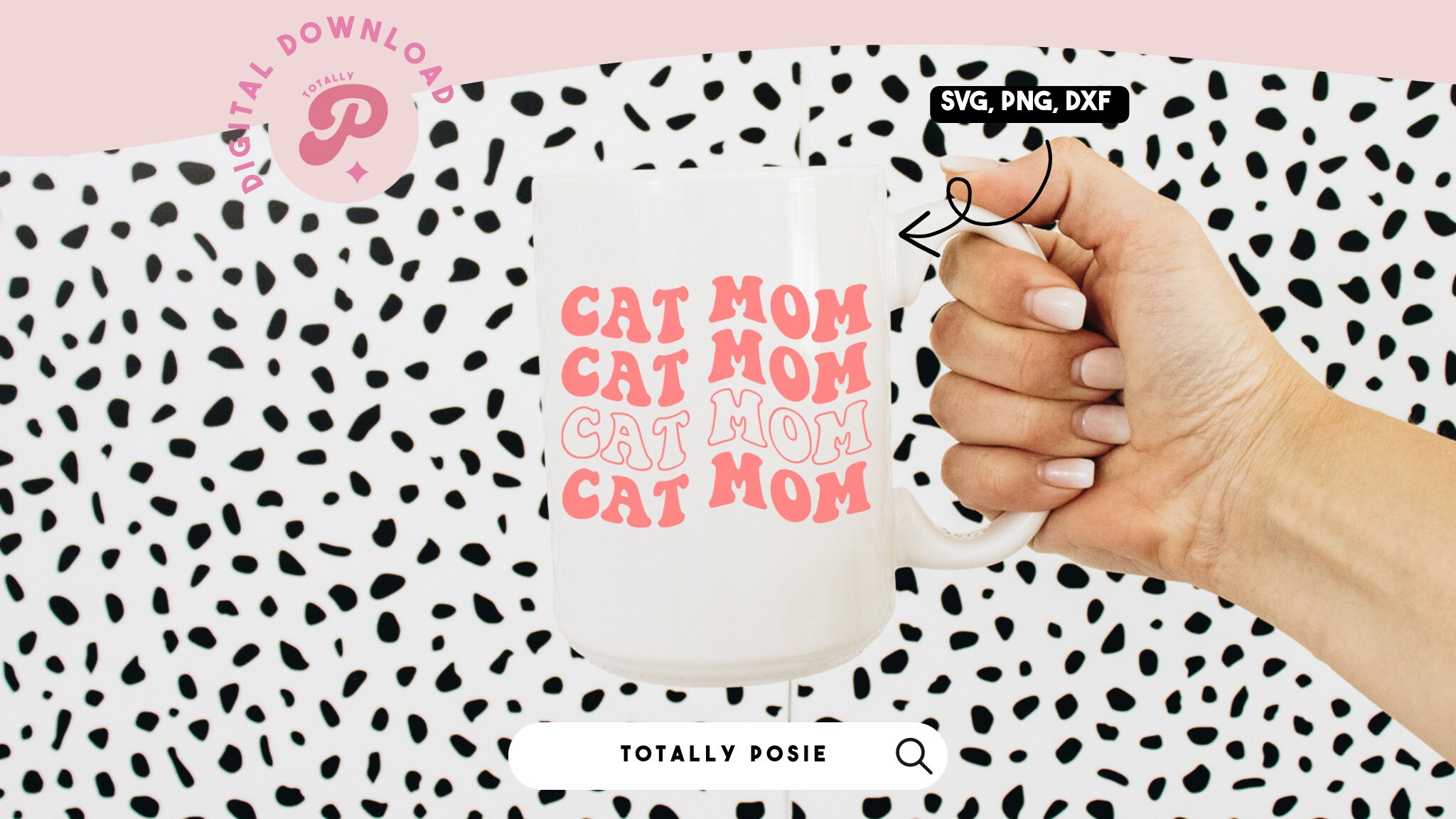 'Cat Mom' Retro Typography in Playful Pink Bubble Letters | Jiffy Designs