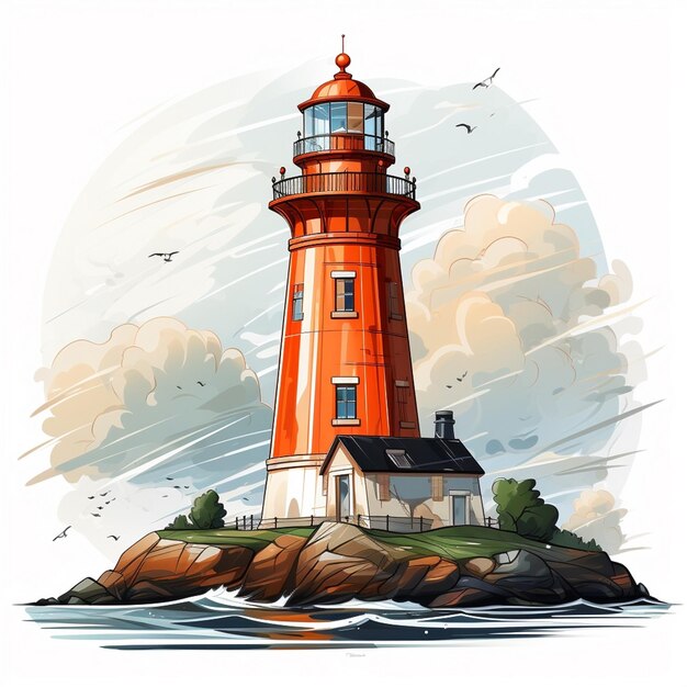 Vibrant Lighthouse Overlooking Rugged Coastal Landscape | Jiffy Designs