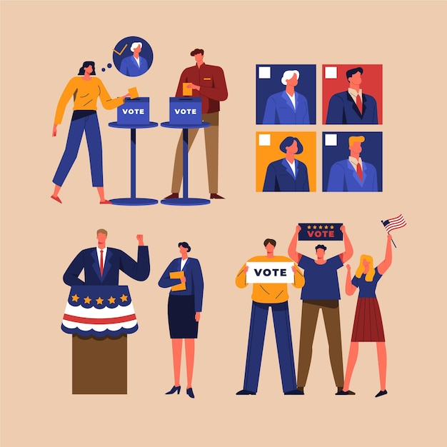 Vibrant Illustrations of Diverse People Engaged in the Democratic ...