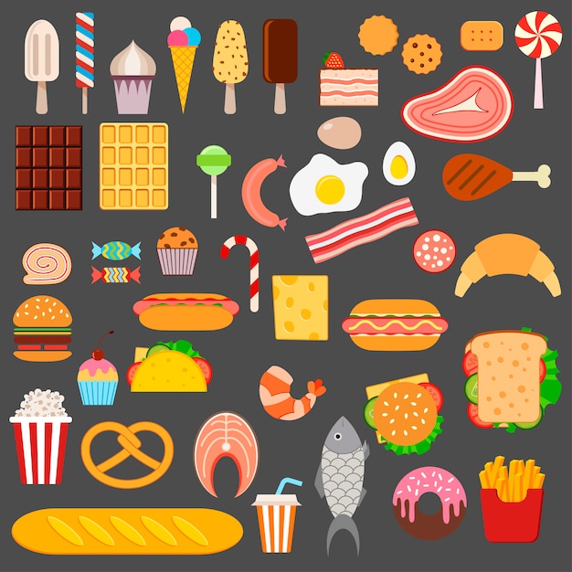 Delectable Assortment of Vibrant Food and Snack Icons | Jiffy Designs
