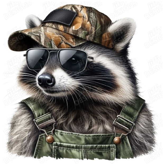 Raccoon Soldier in Camo Hat and Tactical Vest with Sunglasses | Jiffy ...