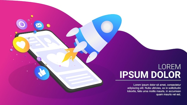 Vibrant Mobile App Rocket Launch with Social Media Icons | Jiffy Designs