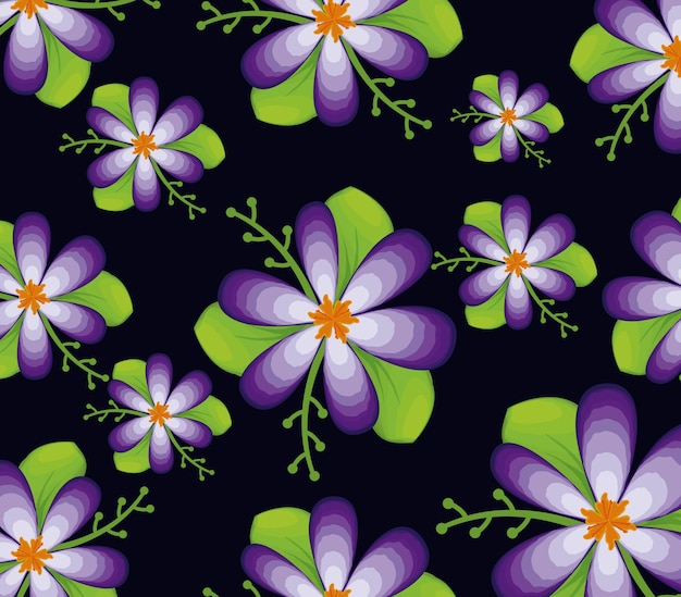 Vibrant Purple and Green Floral Pattern on Dark Background | Jiffy Designs