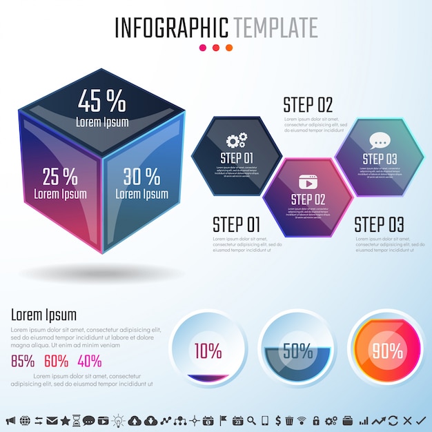 Vibrant 3D Infographic Template with Step-by-Step Process Illustration ...