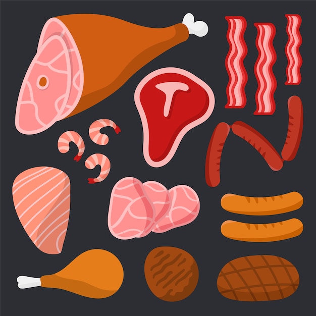 Vibrant Meat and Grill Elements Illustration Collection | Jiffy Designs