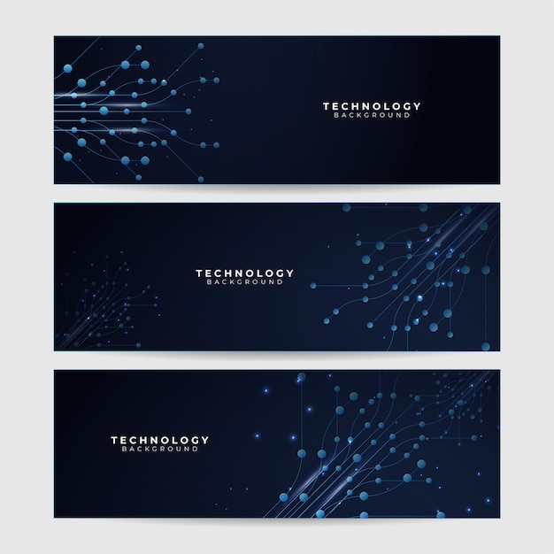 Interconnected Digital Technology Symbols in Sleek Navy Banners | Jiffy ...