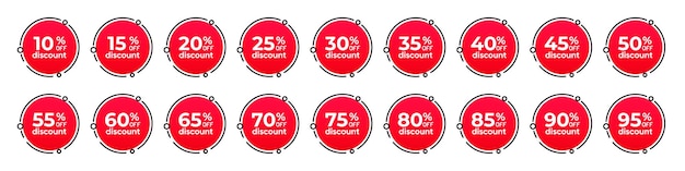 Vibrant Discount Badges: Striking Red Circles with Percentage Savings ...