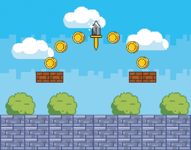 Retro Arcade-Style Rocket Soaring Through Coin-Filled Sky | Jiffy Designs