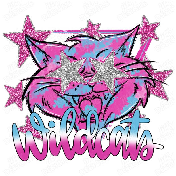 'Wildcats' Glittery Pink Cat Face with Starry Eyes and Whiskers | Jiffy ...