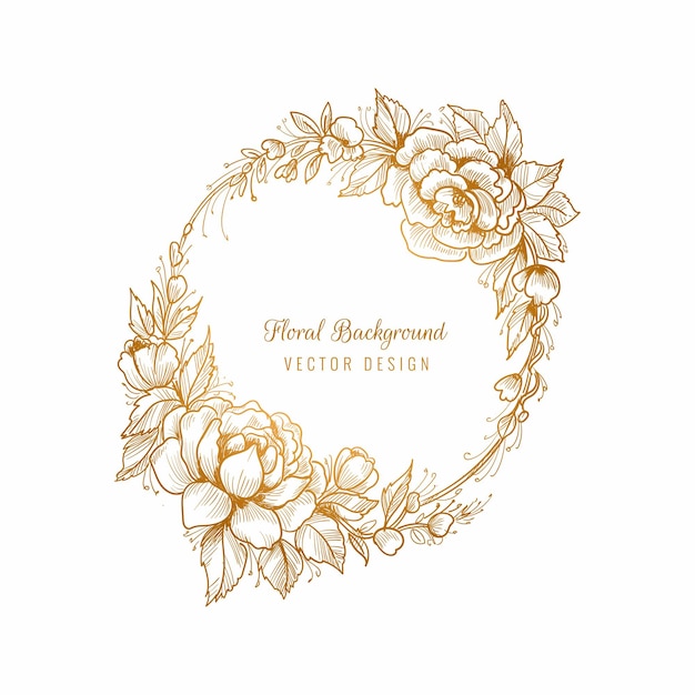 Elegant Golden Floral Wreath Design with Detailed Linework | Jiffy Designs