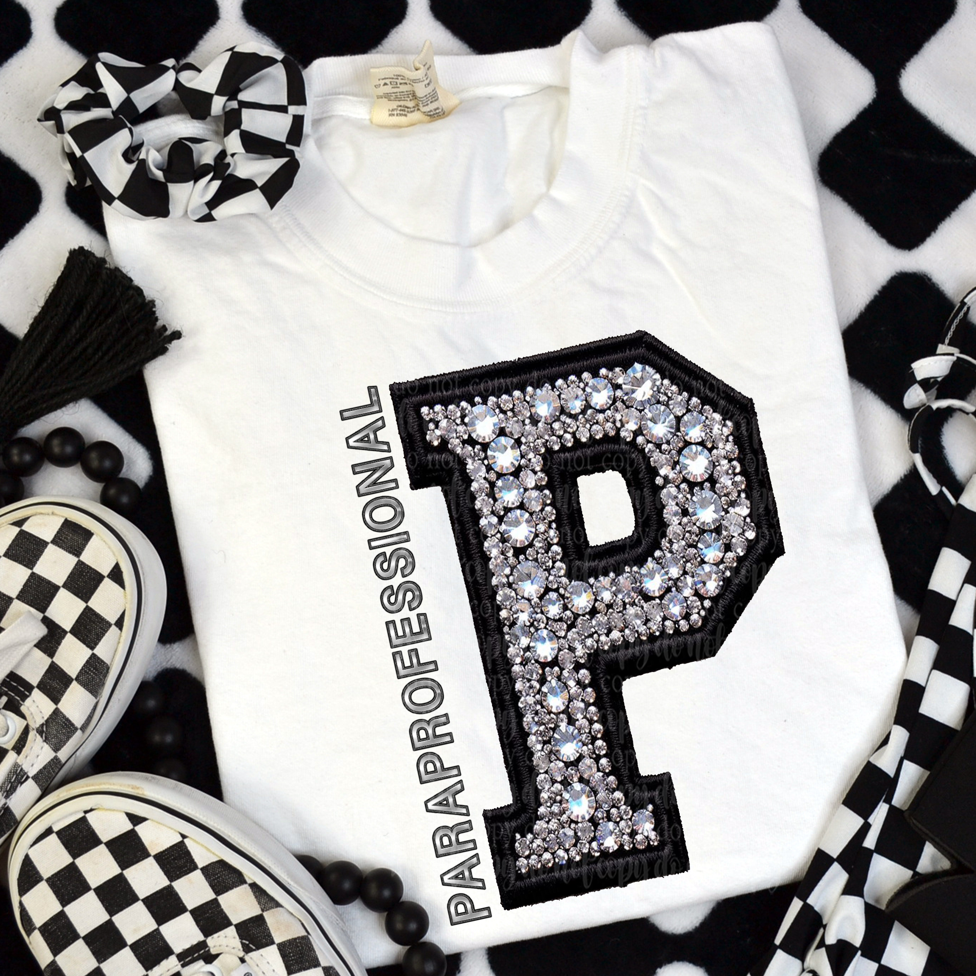 'P' Paraprofessional Embellished Letter Patch with Sparkling ...