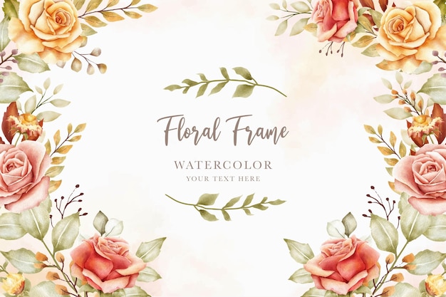 Elegant Watercolor Floral Frame with Roses and Foliage | Jiffy Designs