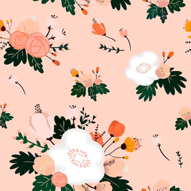 Vibrant Floral Pattern with Delicate Blooms and Leaves | Jiffy Designs