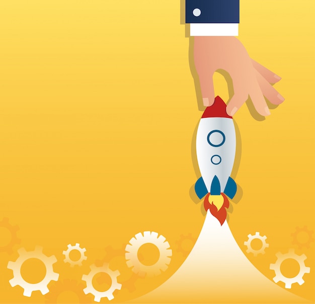 Stylized Hand Launching Rocket with Gears Illustration | Jiffy Designs