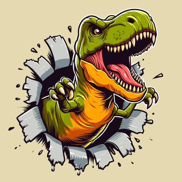 Fearsome Tyrannosaurus Rex Bursting Through Illustration | Jiffy Designs