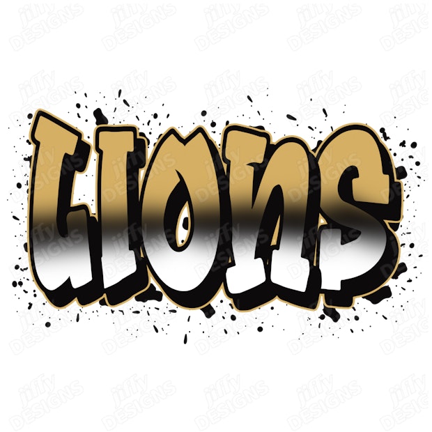 'Lions' Bold Graffiti-Style Lettering with Dynamic Splatter Effect ...