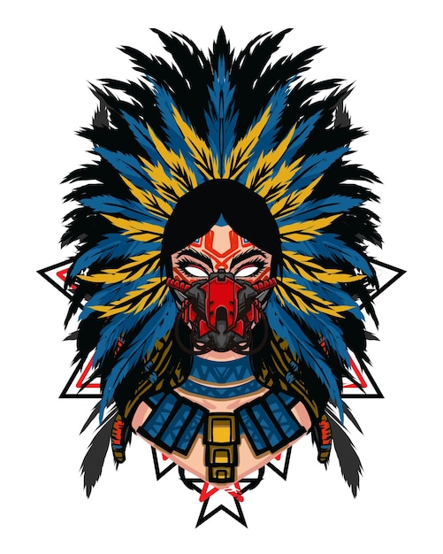 Fierce Tribal Warrior Mask with Vibrant Feathered Headdress | Jiffy Designs