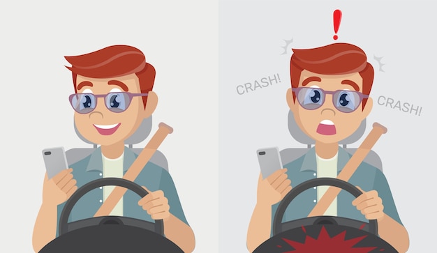 Distracted Driver Cartoon Depicts Dangerous Smartphone Use | Jiffy Designs