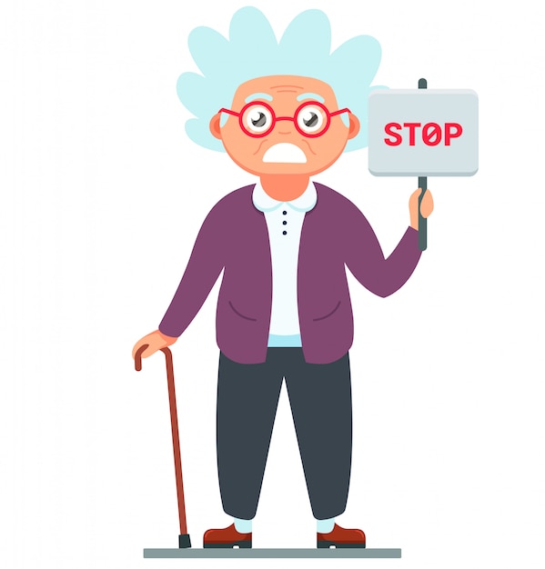 Elderly Gentleman Holding a Stop Sign | Jiffy Designs