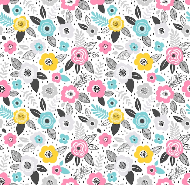 Vibrant Floral Pattern with Whimsical Blooms and Leaves | Jiffy Designs