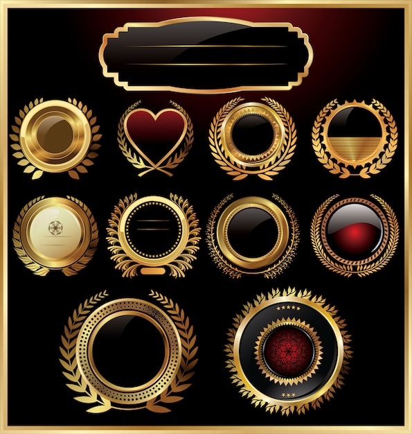 Elegant Golden Emblem Collection with Decorative Frames and Badges ...