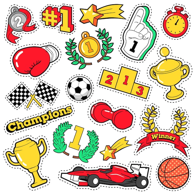 Vibrant Collection of Sports-Themed Stickers and Emblems | Jiffy Designs