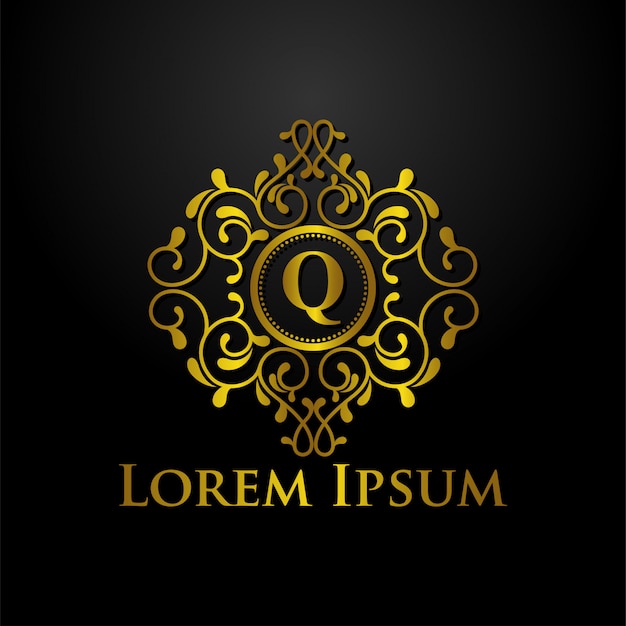 Ornate Golden Flourish Emblem with Elegant Letter Q | Jiffy Designs