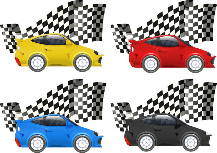 Racing Cars In Four Colors | Jiffy Designs