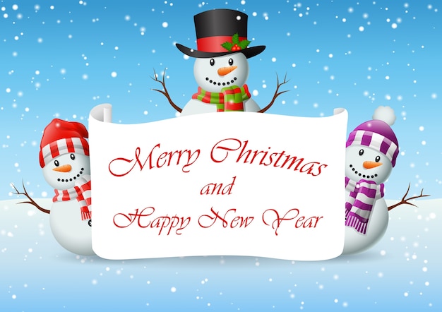 Festive Snowman Family Wishing Merry Christmas and Happy New Year ...
