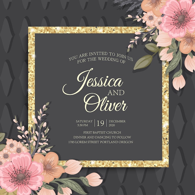 Elegant Floral Wedding Invitation with Golden Frame | Jiffy Designs