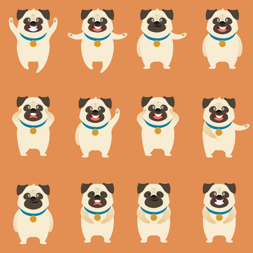 Vector Image Of The Set Of Flat Pug Dog Icons | Jiffy Designs