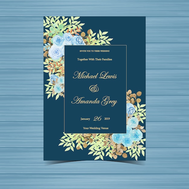 Elegant Floral Wedding Invitation with Navy Blue Background | Jiffy Designs