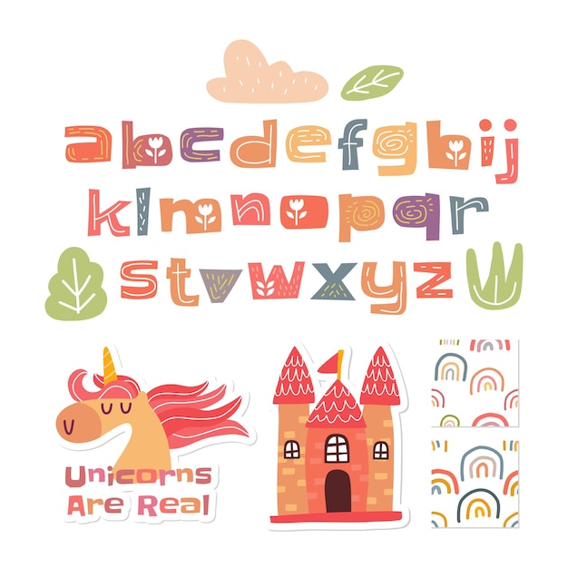 Whimsical Alphabet with Enchanting Unicorn and Storybook Castle | Jiffy ...