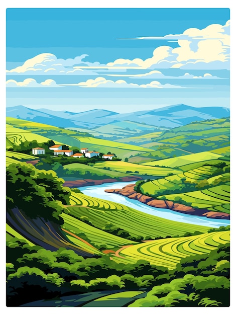 Serene Countryside Landscape with Rolling Hills and Winding River ...
