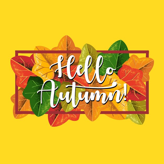 Vibrant Autumn Leaves Frame 'Hello Autumn' Message | Jiffy Designs