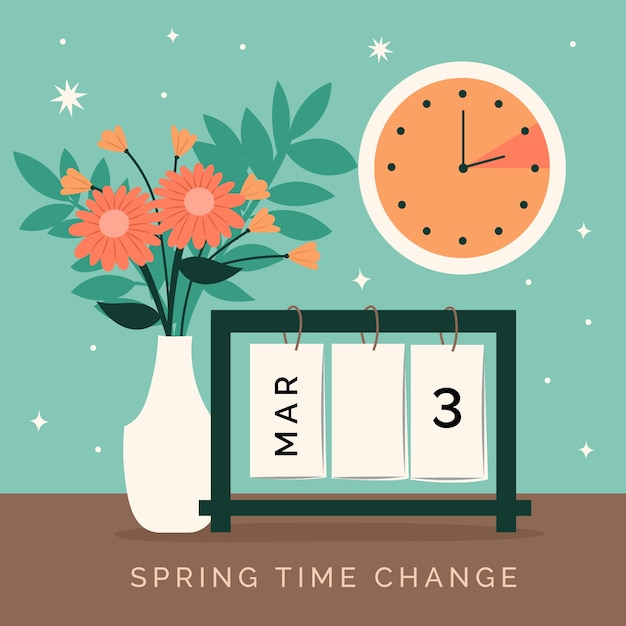 Illustration of Spring Time Change with Flowers and Clock | Jiffy Designs