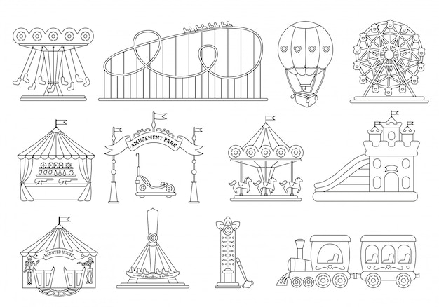 Whimsical Carnival Rides and Attractions in Monochrome Sketch | Jiffy ...