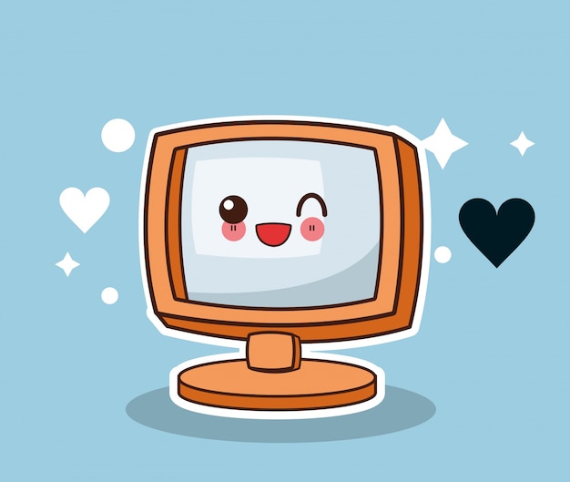 Cute Kawaii Retro Computer Monitor with Smiley Face Illustration ...