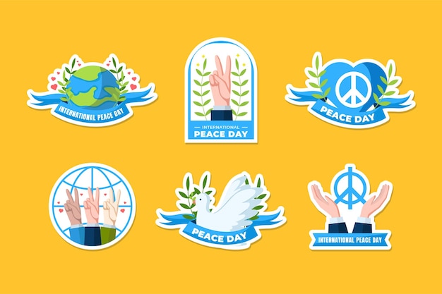 Vibrant Peace Day Stickers with Global Symbols and Doves | Jiffy Designs